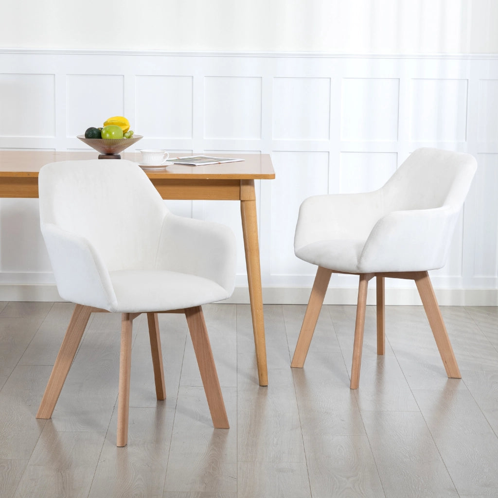 Set di 2 sedie da pranzo imbottite in tessuto velluto ¨C zephmum ¨C gambe in legno, colore crema