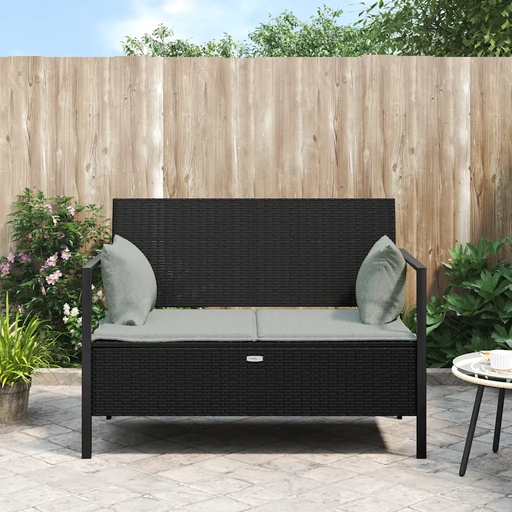 Panca da Giardino a 2 Posti-Sgabello-Panca da esterno con Cuscini in Polyrattan Nero 376514