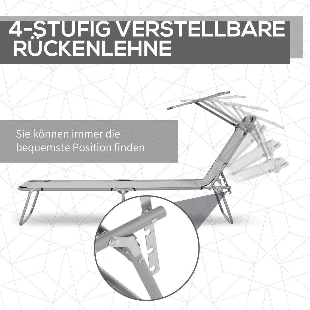 Poltrona di rilassamento pieghevole con parasole grigio multi-sito 187×58×36cm.