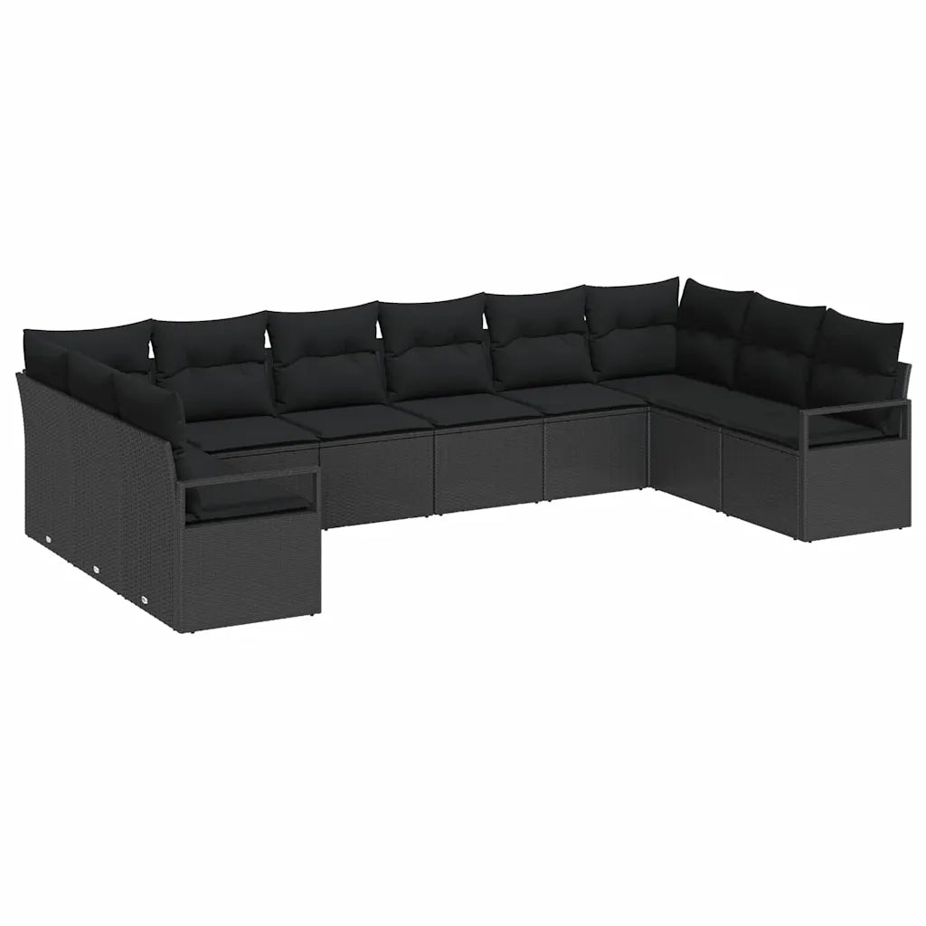 Set di divani con cuscino 10 pcs Nero polyrattan 3346563