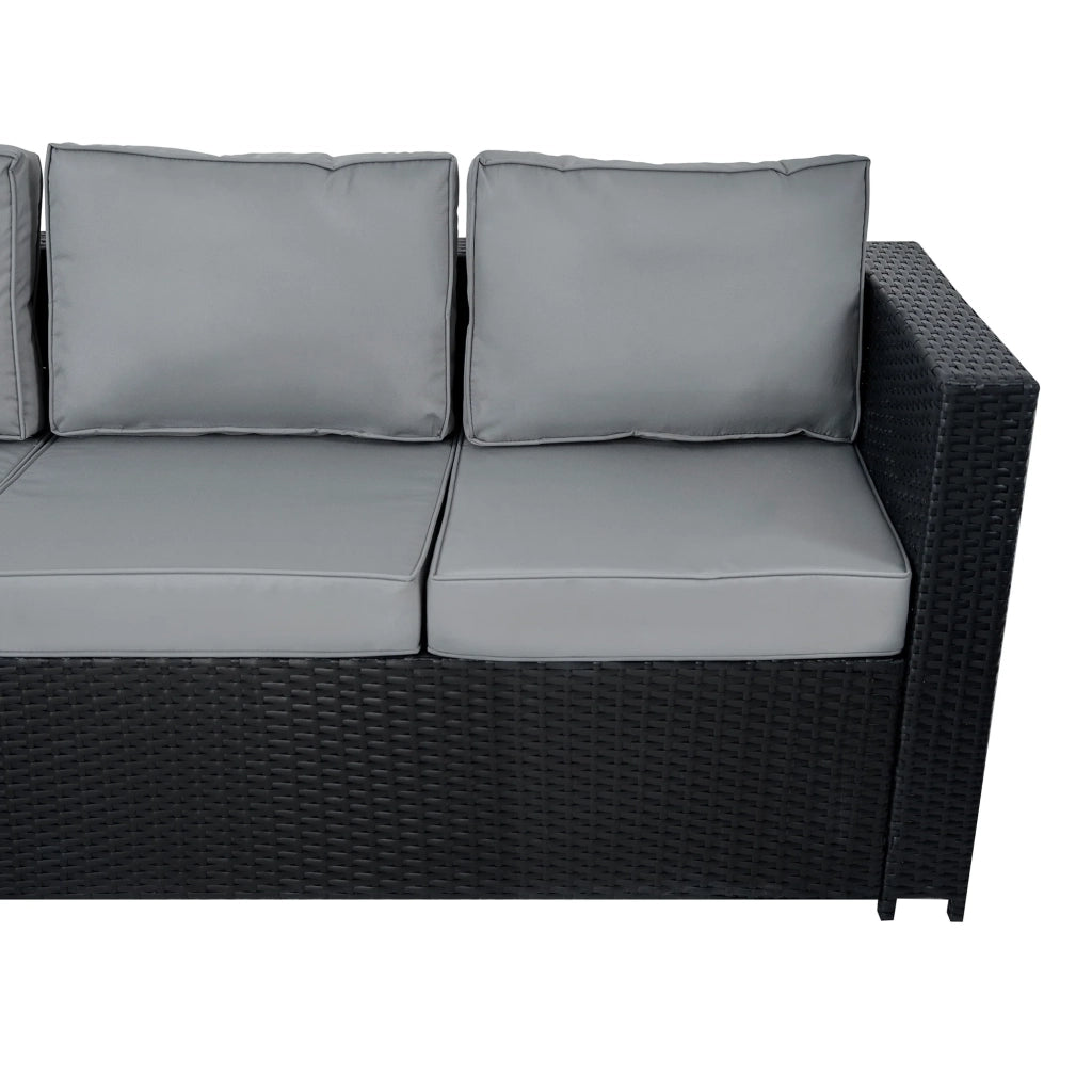 Set Giardino Rattan 11 Posti Nero Divani Sgabelli Tavolo Firepit