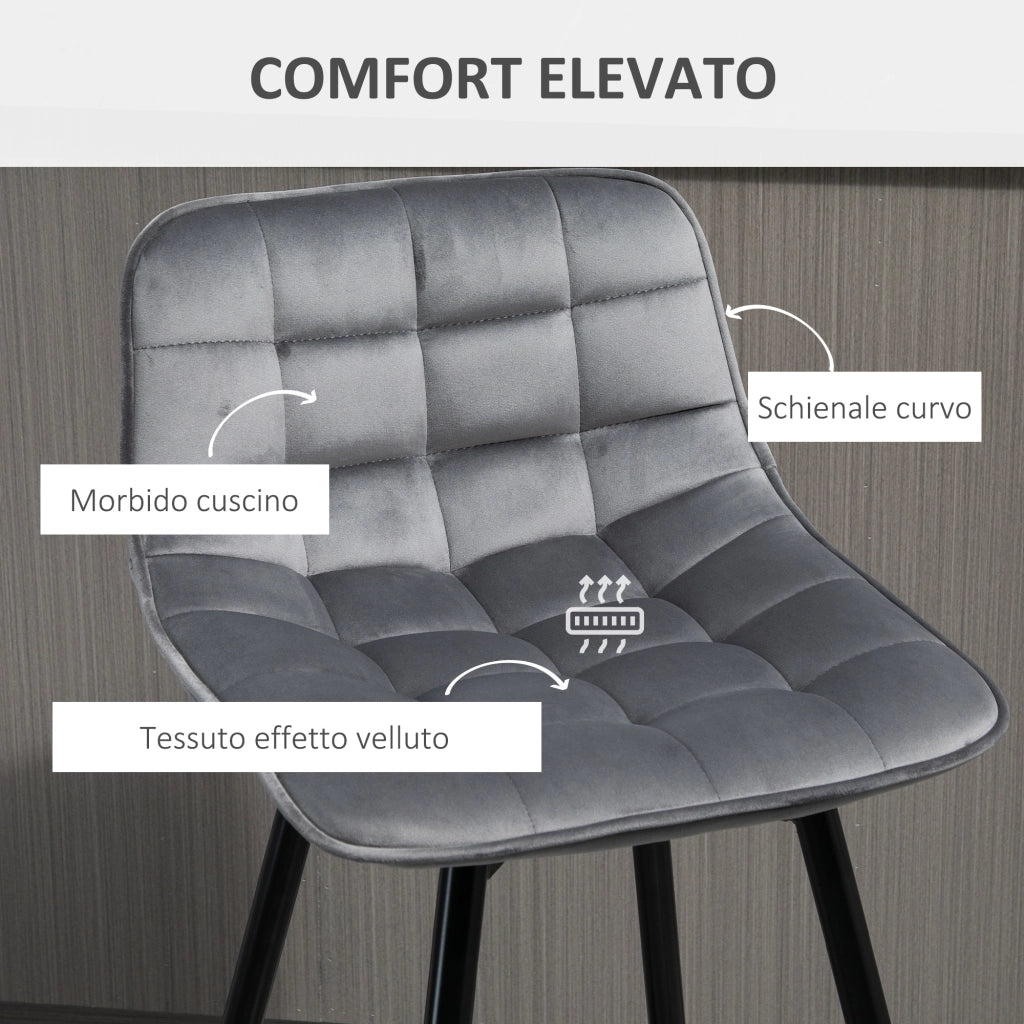 Sgabello Alto con Schienale e Poggiapiedi ¨C zephmum ¨C Tessuto Effetto Velluto Grigio 45x47x88