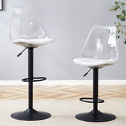 Sgabello da bar girevole con altezza regolabile e schienale trasparente in plastica e metallo nero bianco