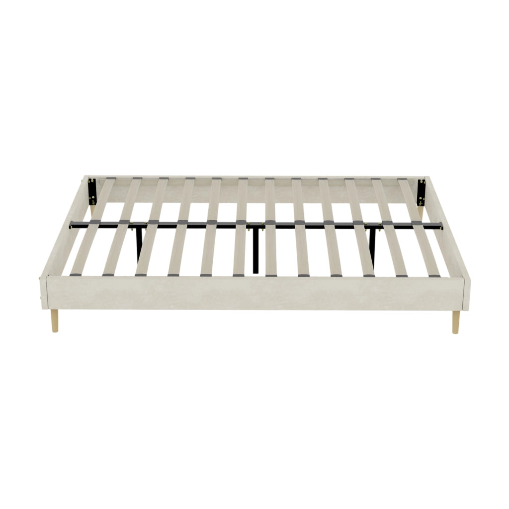 Letto 140x200 cm; struttura stabile in tessuto e metallo; beige