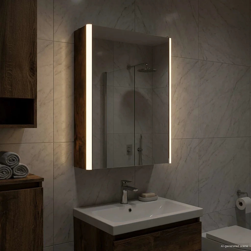 Mobiletto per specchio da bagno Rovere fumé 33 x 11,5 x 50 cm