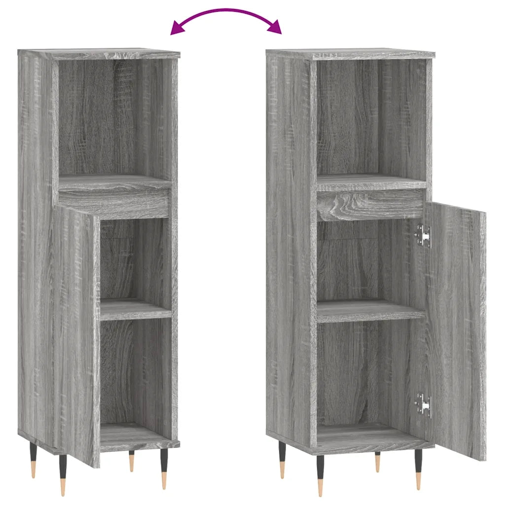 Armadietto Bagno Grigio Sonoma 30x30x100cm in Legno Multistrato 831554