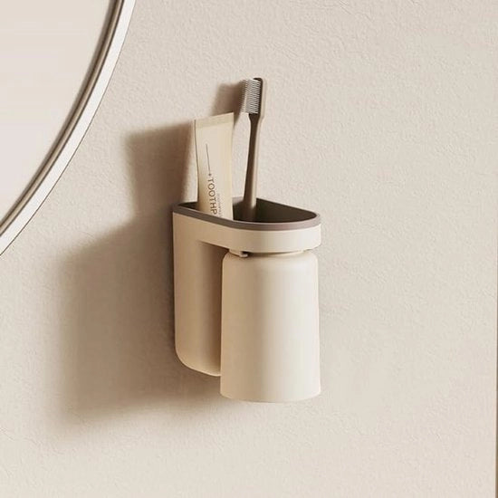 Tendine di installazione per spazzolino da denti a muro, design inverso, facile da installare, spazievitore (beige)