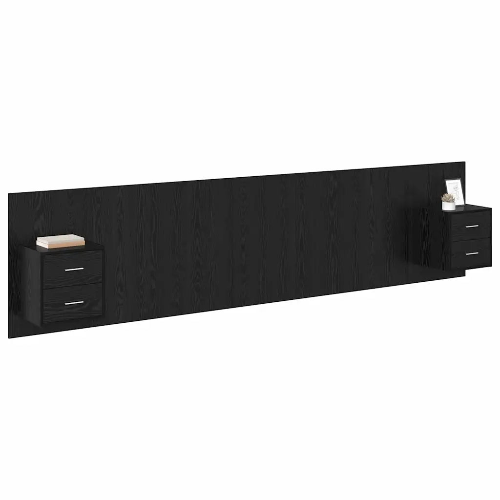 Testata con Comodino 3 pcs Rovere Nero Legno multistrato 3416135