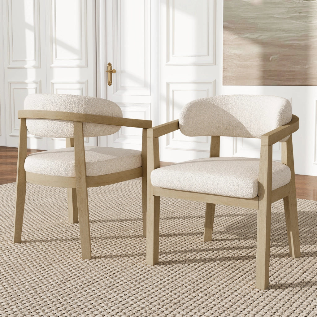 4 Sedie da pranzo in legno massello - Zephmum- Comode e traspiranti, stile moderno, boucle, colore naturale