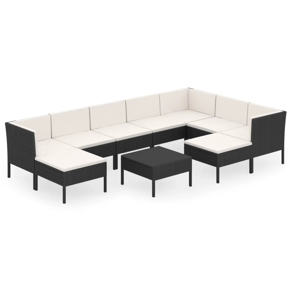 Set Divani da Giardino 10 pz con Cuscini in Polyrattan Nero 3094436