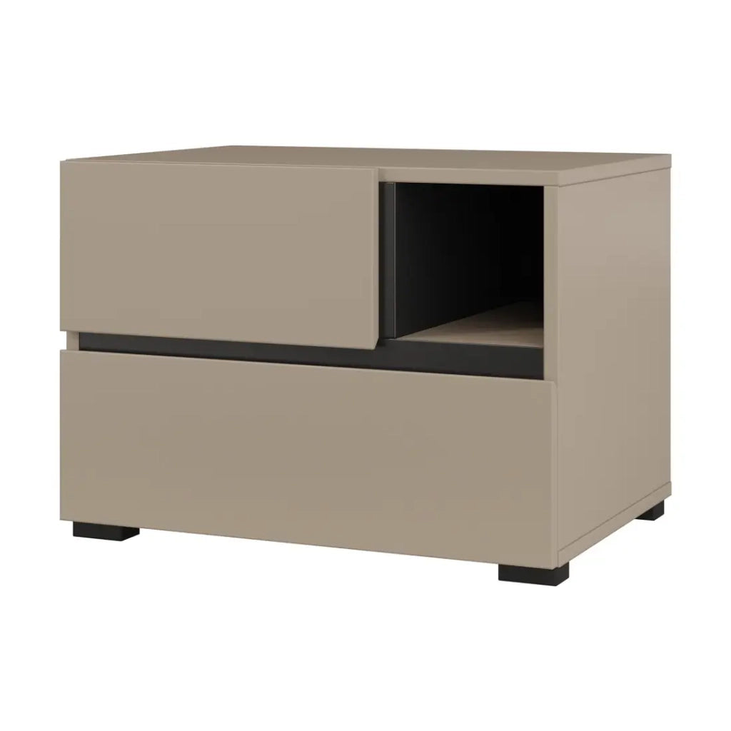Camera completa HAVANA beige e nero – Letto 180x200, armadio 4 porte, comodini e cassettiera