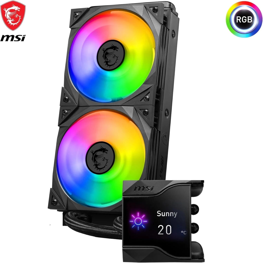 MPG CORELIQUID D240 CPU Liquid Cooler da 60 mm, 2 ventole ARGB da 120 mm, Tubazione anti-evaporazione, Raffreddamento GI - Compatibile con Socket AMD e Intel