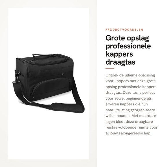 Portatile per capelli con grande capacità di stoccaggio - Portatile professionale - Cinturino regolabile - Multi strati - Nero - Adatto per attrezzature da salone - Borsa per styling