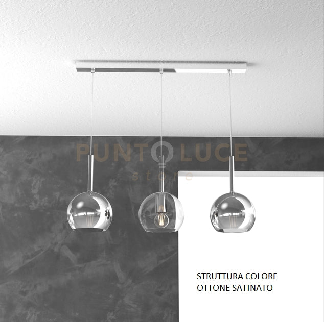 SOSP. OTTONE SAT. RETTANGOLARE 3 LUCI VETRI TUTTI PICCOLO (1X TRASPARENTE + 2X CROMO) 1155OS-S3 RP-TC