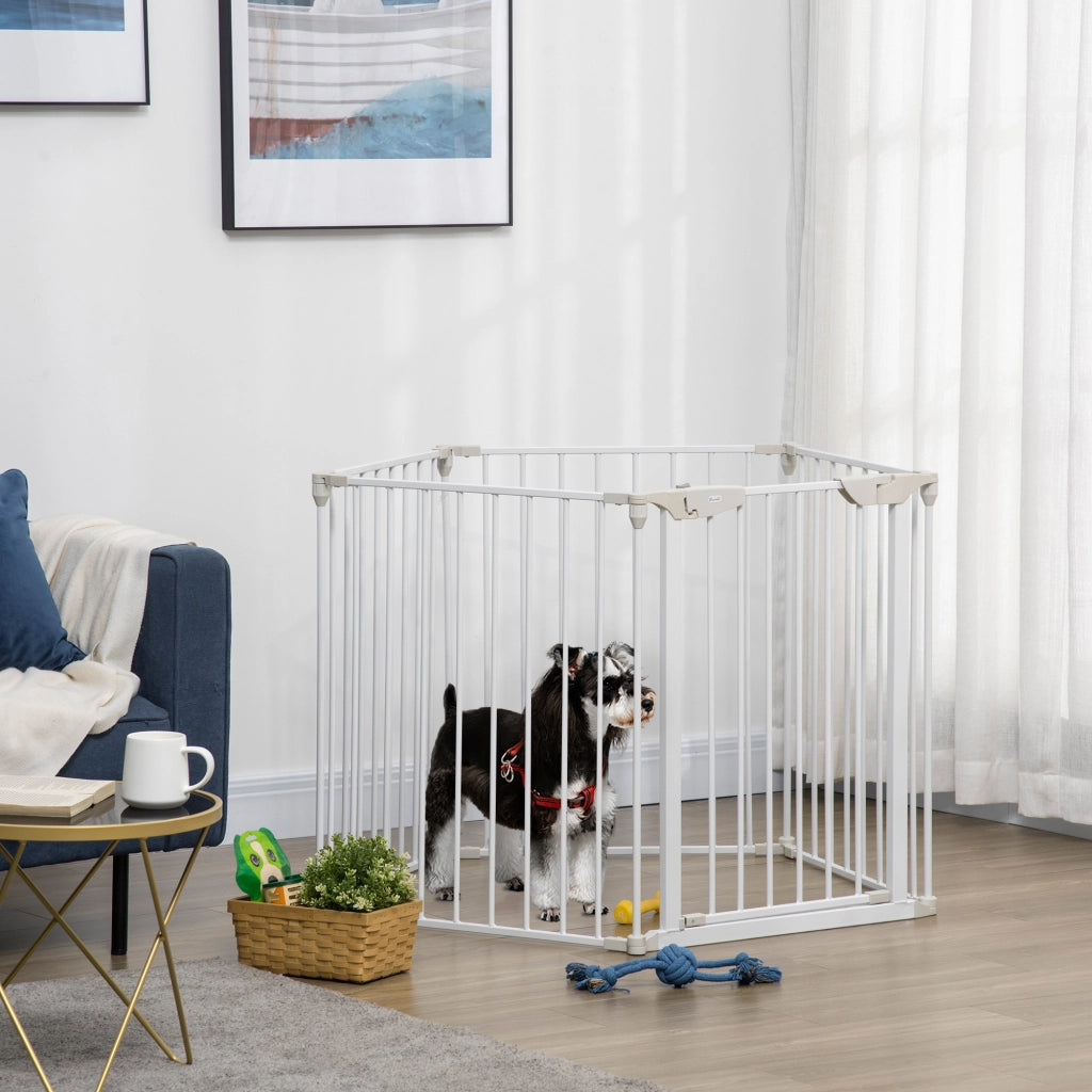 Cancellino per Cani Regolabile e Pieghevole 300x74,5 cm con Chiusura Automatica e Blocco in Metallo e Plastica Bianco