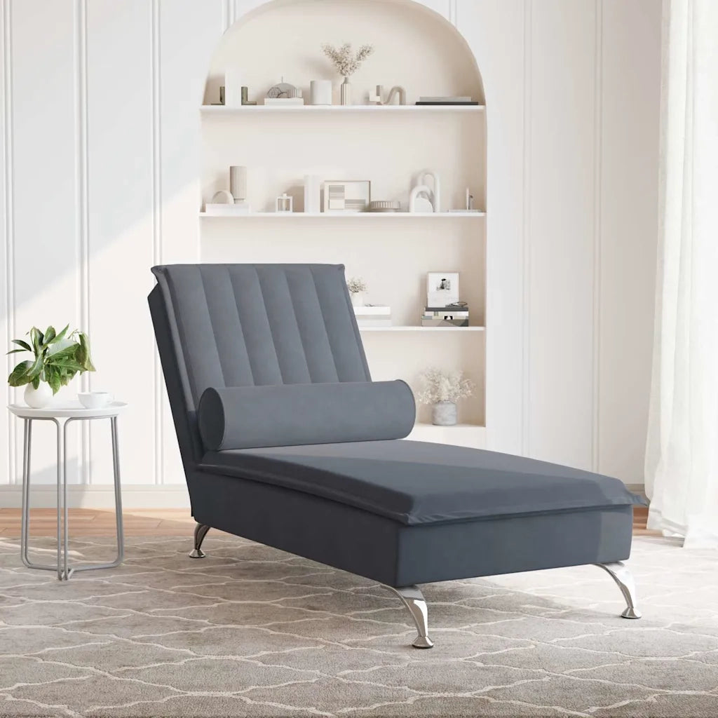Chaise Longue Massaggi con Capezzale Grigio Scuro in Velluto CFW7889978