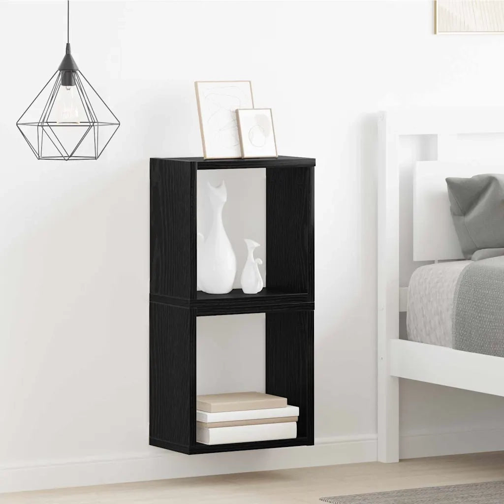 2 pz Scaffali da Parete | Mensola sospesa Rovere Nero Legno multistrato