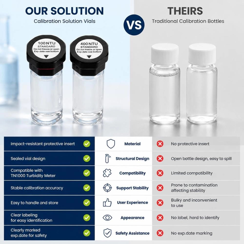 Turbidity Calibration Solution Kit 20/100/400/800 NTU, 20 Ml Each, 4 Pcs. Standard Turbidity Solution Refill For TN1000 Turbidity Meter, Shock-resistant Protective Insert, Sealed Bottle Design