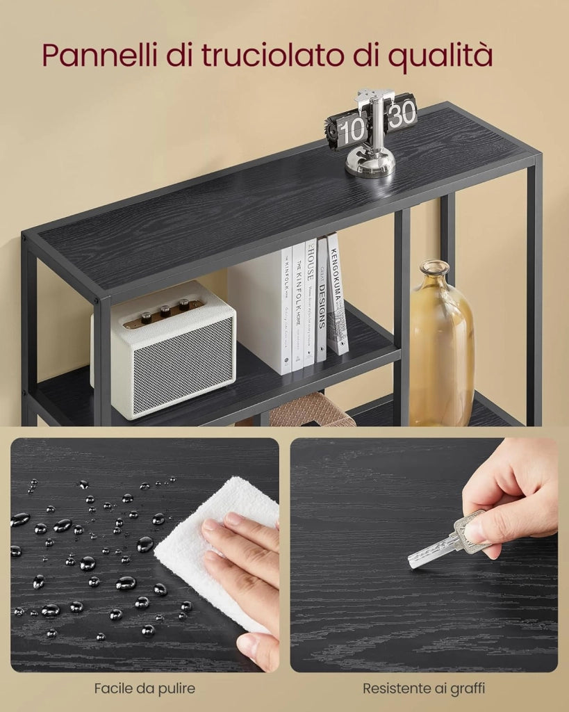 VASAGLE Libreria, Scaffale a 4 Ripiani, 30 x 100 x 103 cm, Scaffale Autoportante, per Soggiorno, Ufficio, Camera da Letto, Cucina, Nero Ebano e Nero Inchiostro LLS134B56