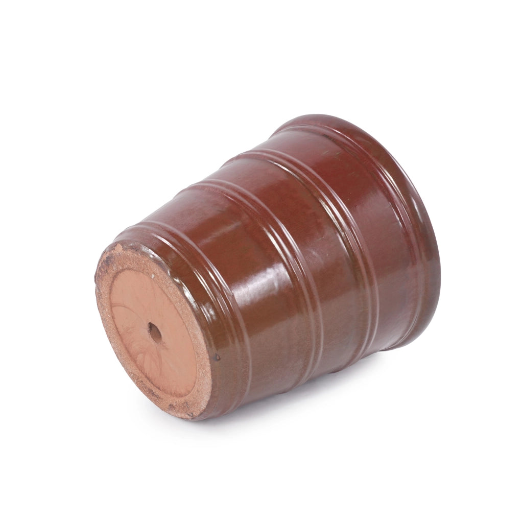 Vaso da fiori in ceramica artigianale Ø 32 cm, rosso bruno lucido, resistente al gelo