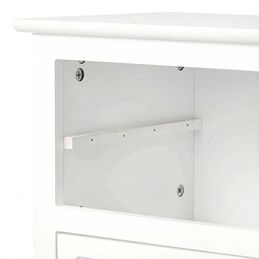 Comodino con 2 cassetti in MDF E1 laccato bianco con maniglie in metallo e gambe rialzate