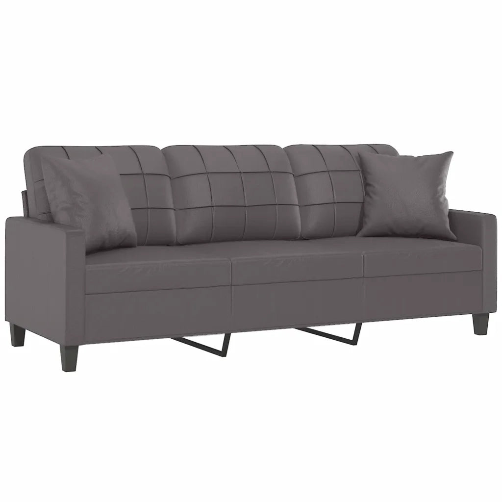 Divano | Divano da soggiorno | Sofa a 3 Posti con Cuscini Grigio 180 cm in Similpelle