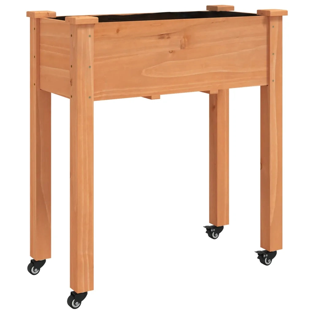 Fioriera Ruote e Fodera-Vaso Mobile-Contenitore per Piante Marrone 71x37x80cm Legno Massello Abete