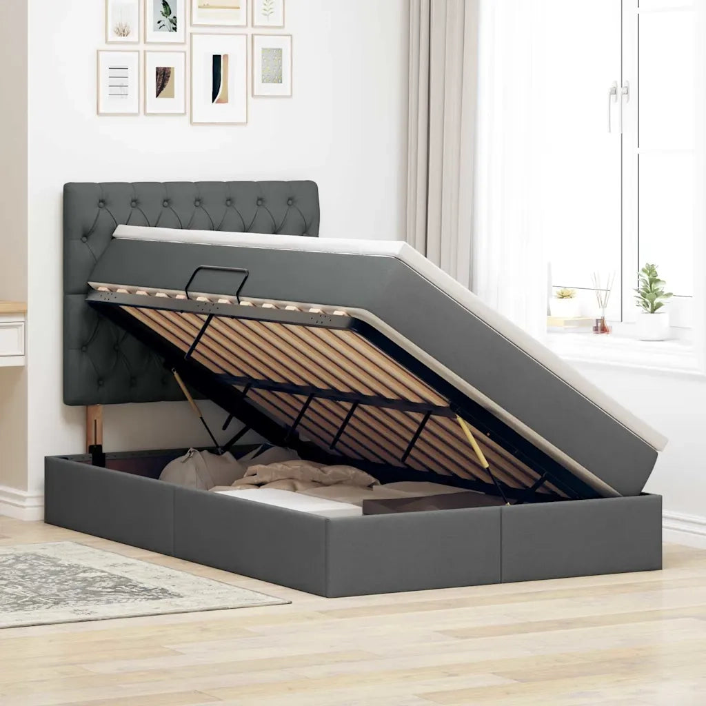 Letto con contenitore e materasso Grigio scuro 120 x 200 cm