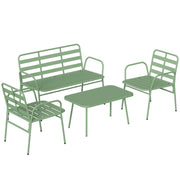 Set 4 Pezzi Salotto da Giardino con Divano 2 Sedie e Tavolino in Metallo con Doghe Verde