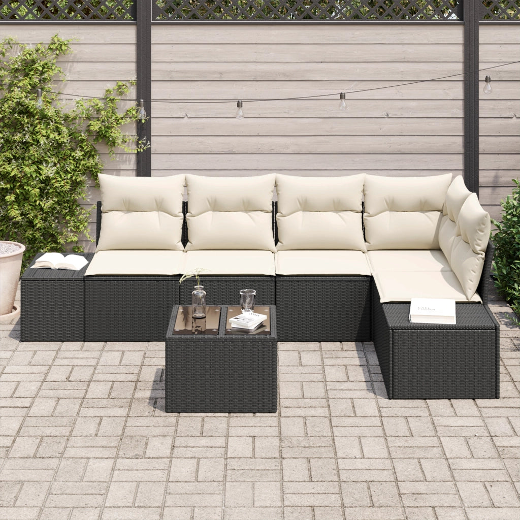 Set di divani da giardino a 5 pezzi con cuscini in polirattan marrone