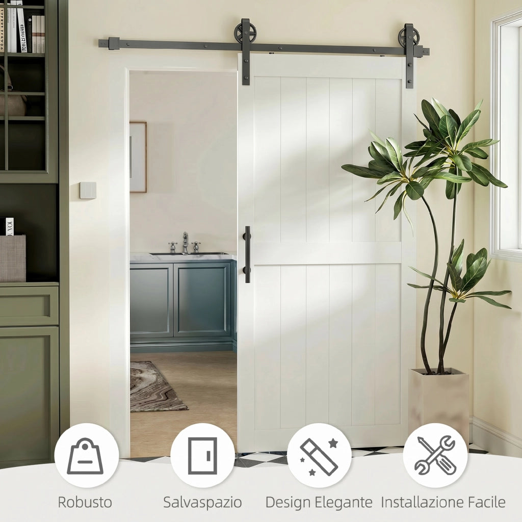 Porte Scorrevole Country con Binario e Maniglia in Legno e Acciaio ¨C Minimal ¨C 106.6x213.4 cm Bianco e Nero