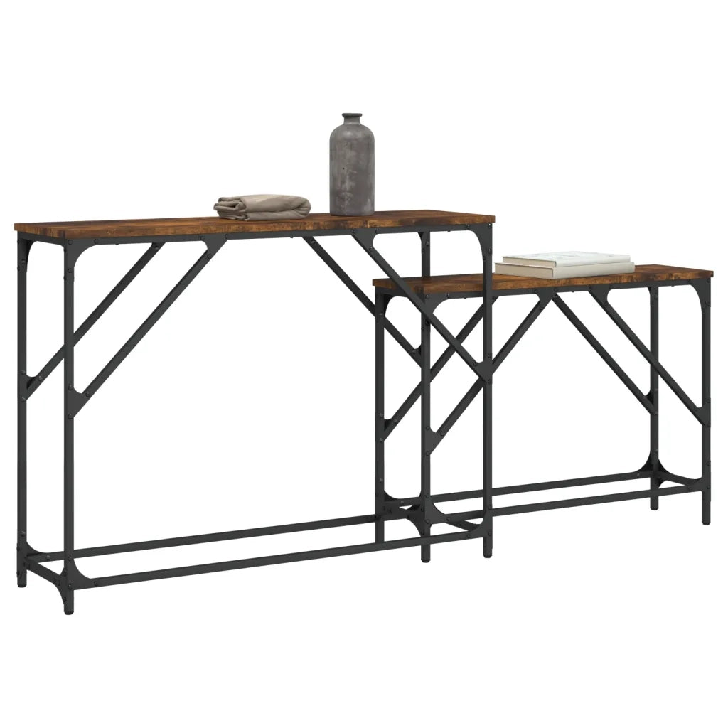 Tavoli Consolle Impilabili 2pz Rovere Fumo Legno Multistrato