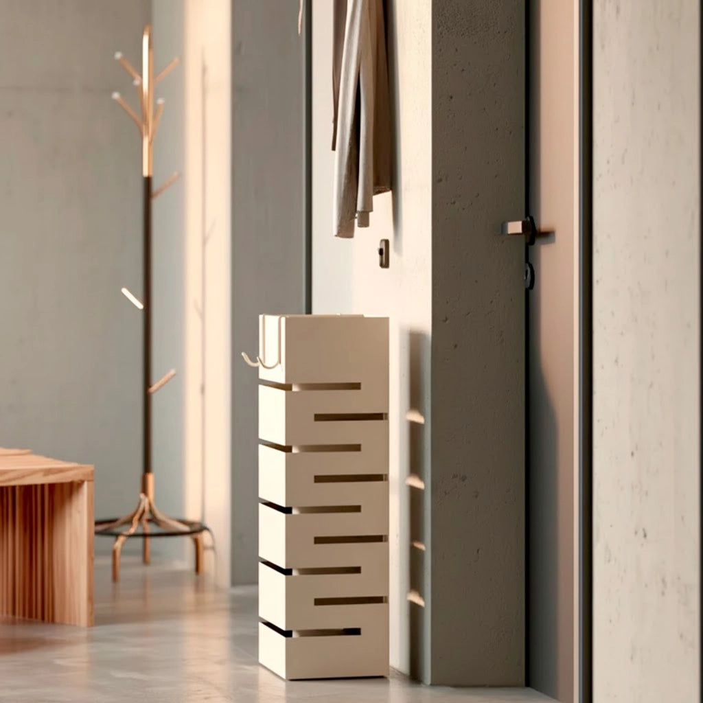 Portaombrelli Per Interno Esterno In Acciaio Zincato Con Vaschetta Scolapioggia Due Ganci Removibili Struttura Robusta Base Antiscivolo Design Moderno 49 X 15 5 X 15 5 Cm Bianco