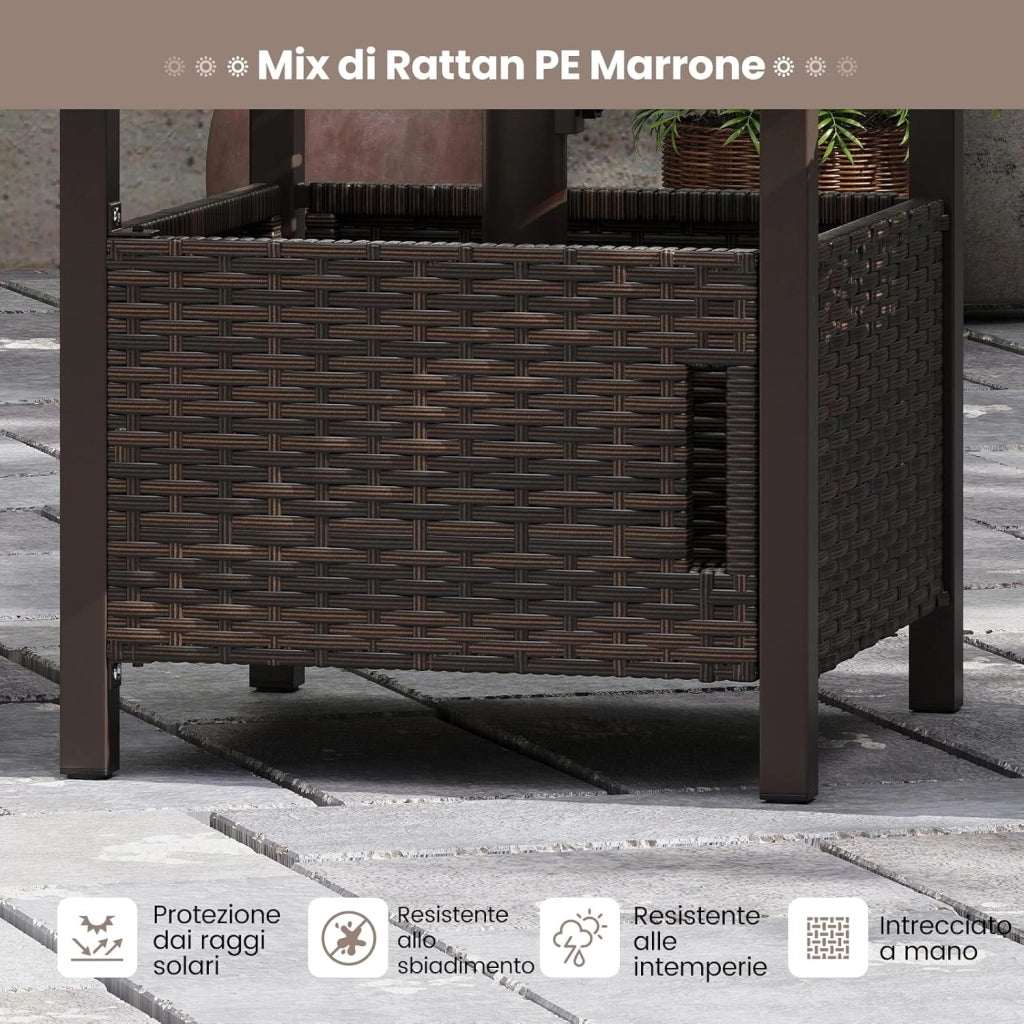 Tavolino da Esterno con Foro per Ombrellone da 4,9 cm, Tavolo da Patio in Rattan PE, Tavolino Laterale per Giardino, Terrazza e Bordo Piscina, Portata 120 kg