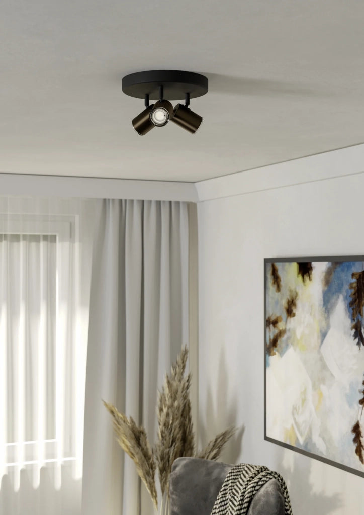 Spot Moderno Consuma 1 Acciaio Nero 3 Luci Gu10 Ip44