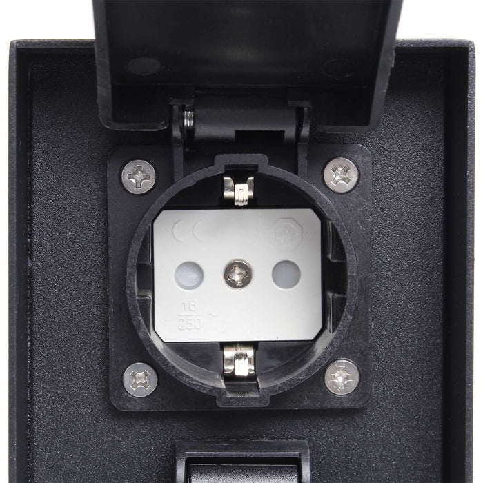 Presa multipla da giardino nera in acciaio con protezione IP44 Colonna a 4 prese per esterno