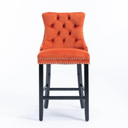 Set di 2 Sgabelli da Bar con Schienale Alto e Borchie Decorative; Gambe Regolabili; Velluto Arancione
