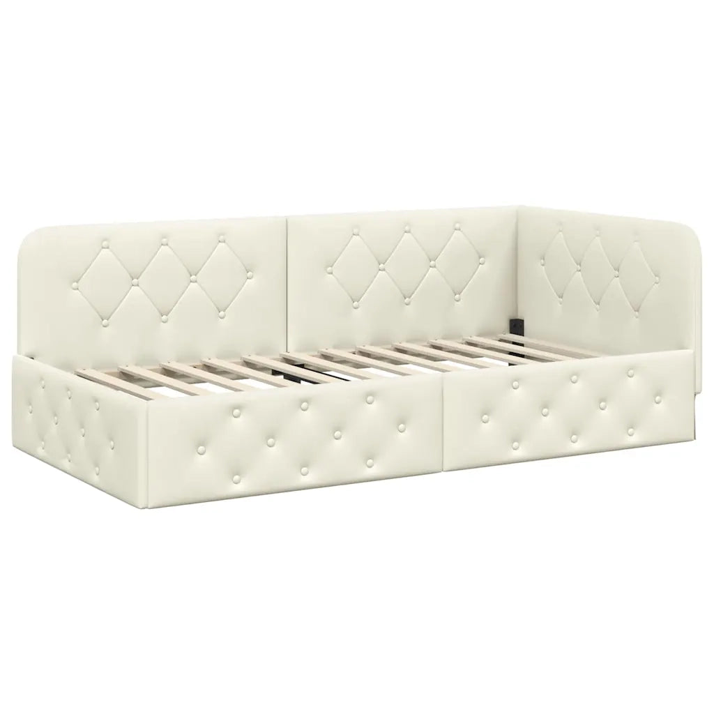 Cornice del letto ad angolo Crema 90 x 200 cm Velluto