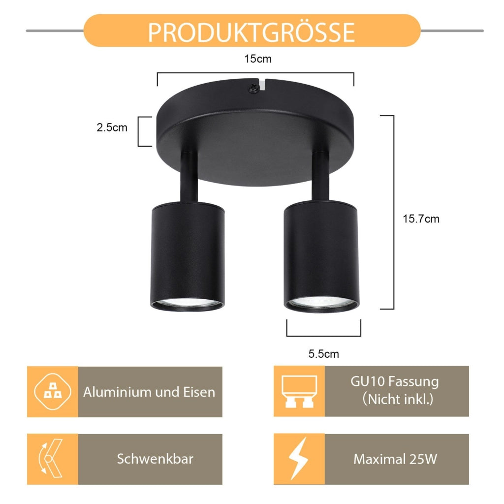 ZMH Faretto da soffitto 2 luci rotondi orientabili 330° moderni per soggiorno