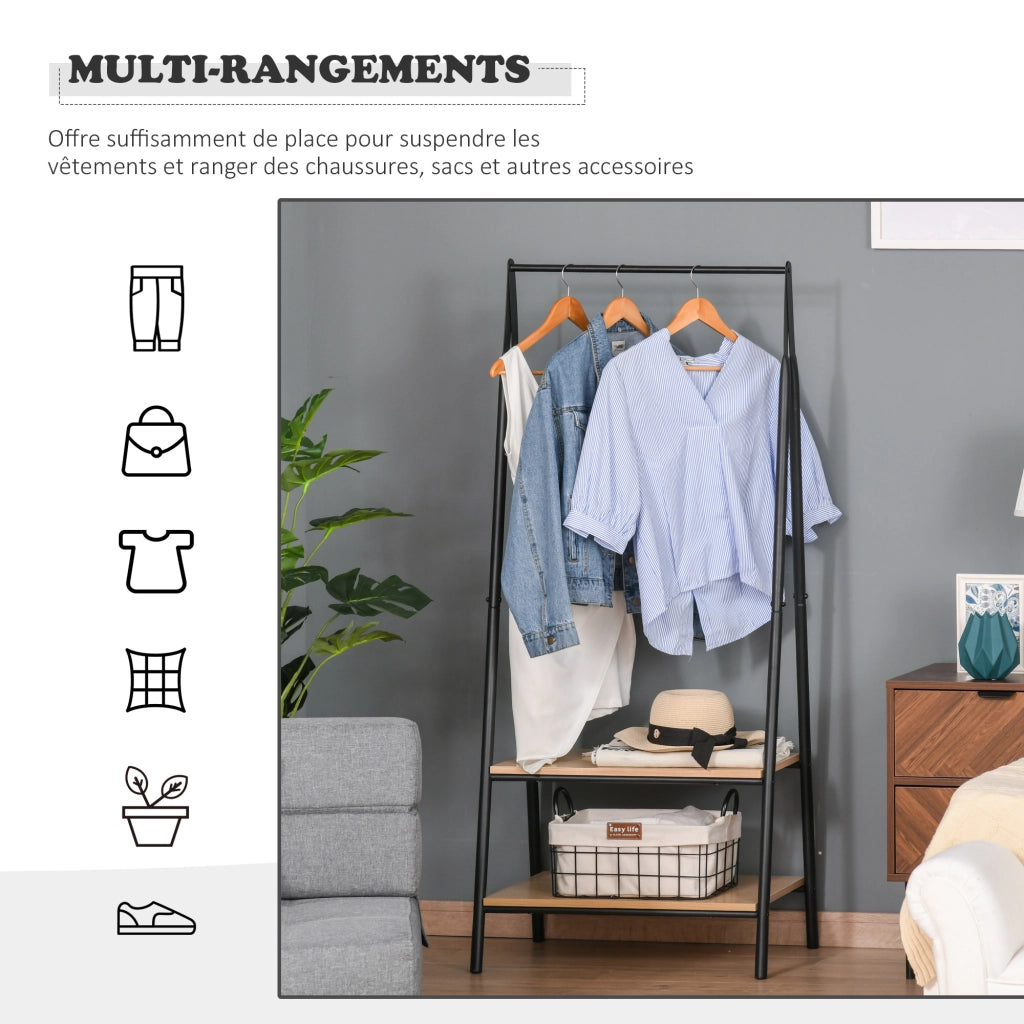 Appendiabiti a triangolo con ripiani ¨C Minimal ¨C MDF legno chiaro, acciaio nero, 64x43x149 cm