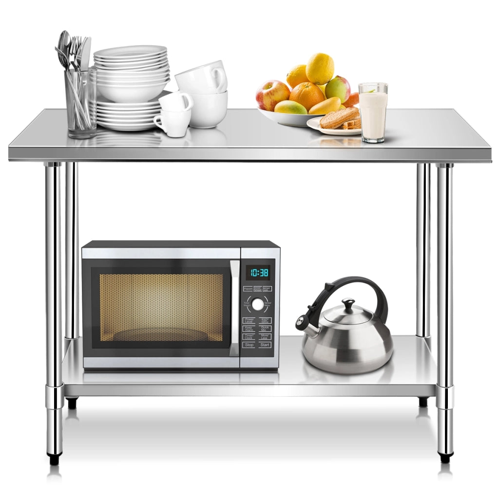 Tavolo da lavoro in acciaio multifunzione per supermercato, ristorante e negozio 122x61x90cm Argento-Tavoli da lavoro