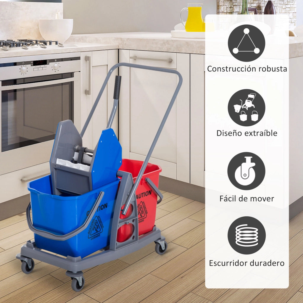 Carrello Pulizia Professionale ¨C zephmum ¨C Rosso e Blu 73x45x92 cm