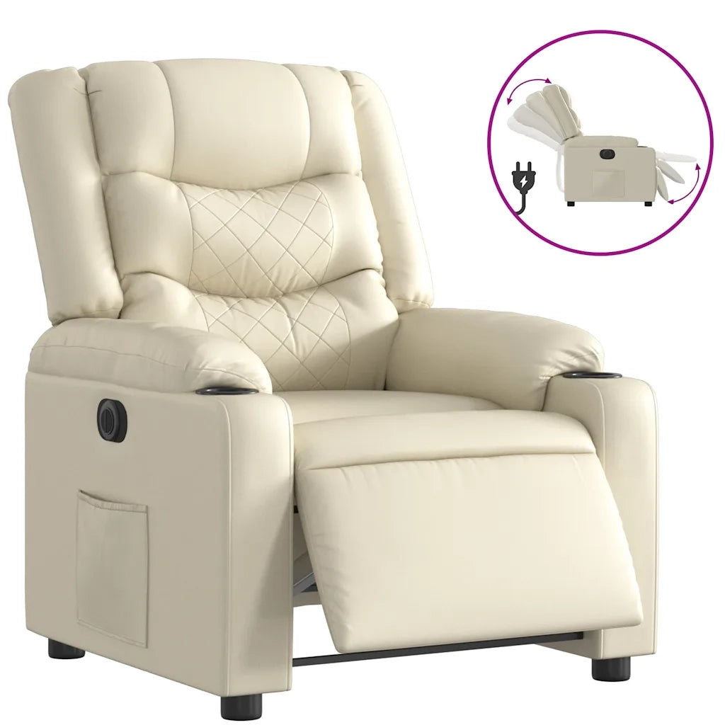 Poltrona Reclinabile Elettrica Crema in Similpelle