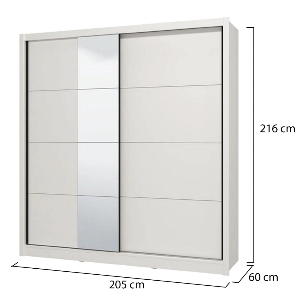 Armadio Camera da Letto Orero, Guardaroba Grande Appendiabiti, 205x215.5h cm Bianco Opaco