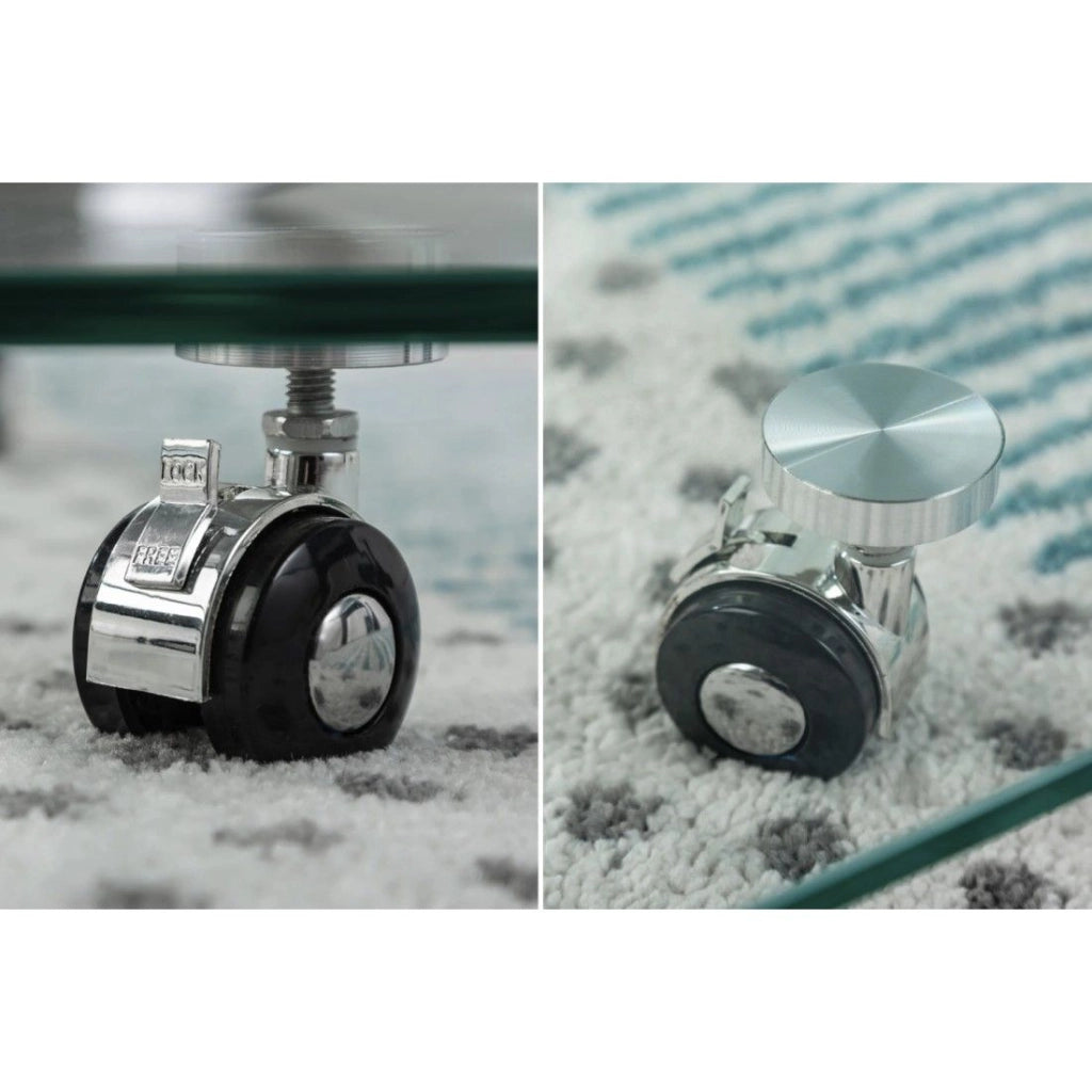 Tavolino basso HOLOW con ruote - Tavolino basso design asimmetrico in vetro temperato