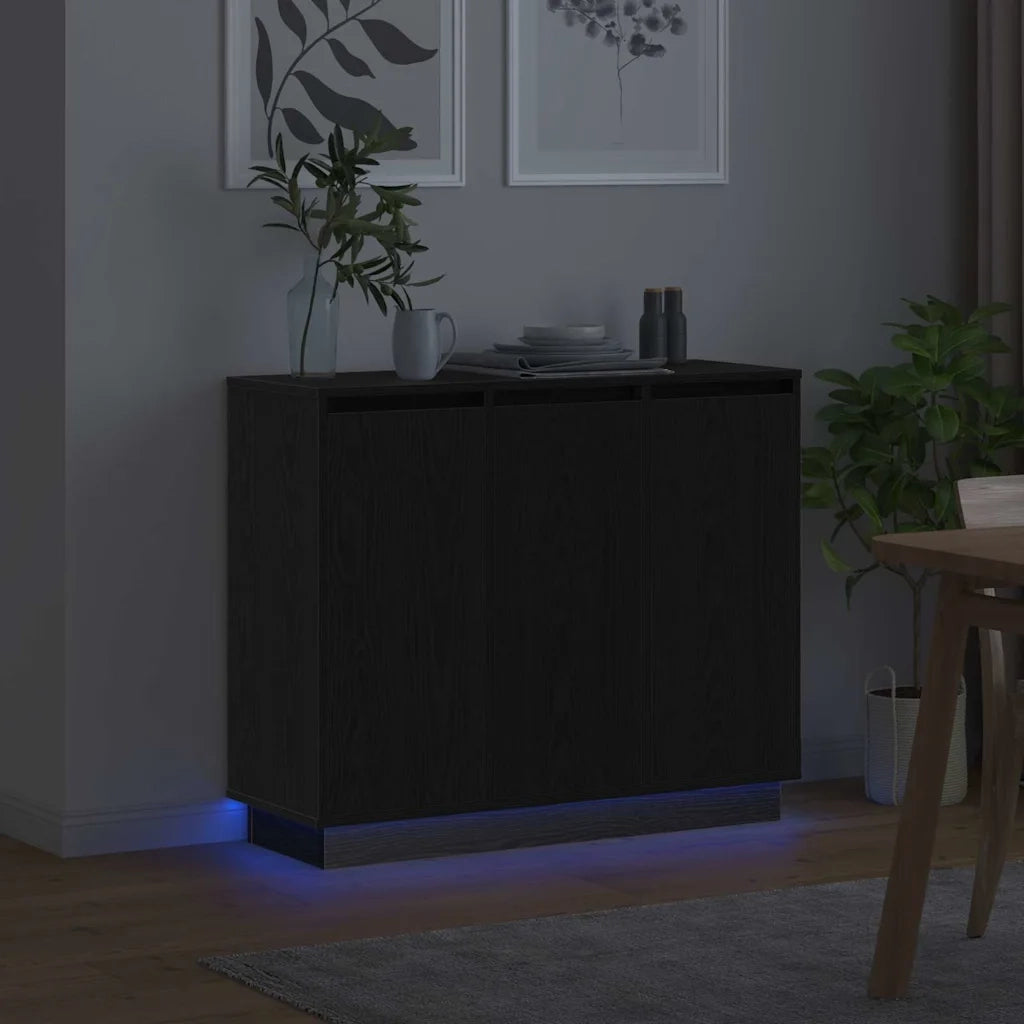 Credenza | Madia LED Rovere Nero 90 x 32 x 75 cm Legno multistrato