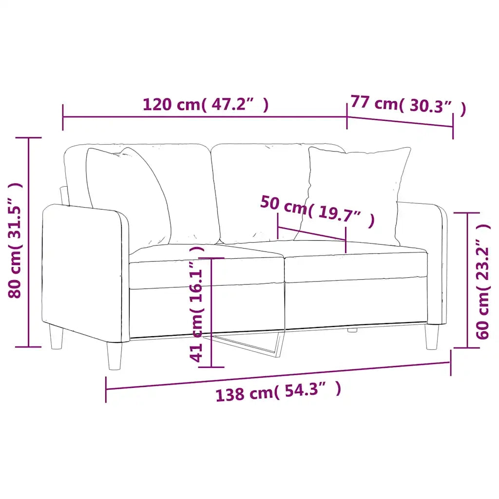 Divano | Divano da soggiorno | Sofa a 2 Posti con Cuscini Nero 120 cm in Tessuto