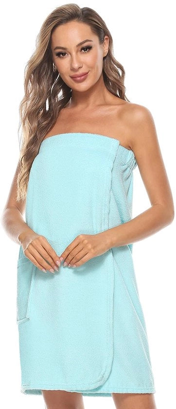 Badjas per donna in cotone per sauna con tasca e chiusura a clip blu taglia XL
