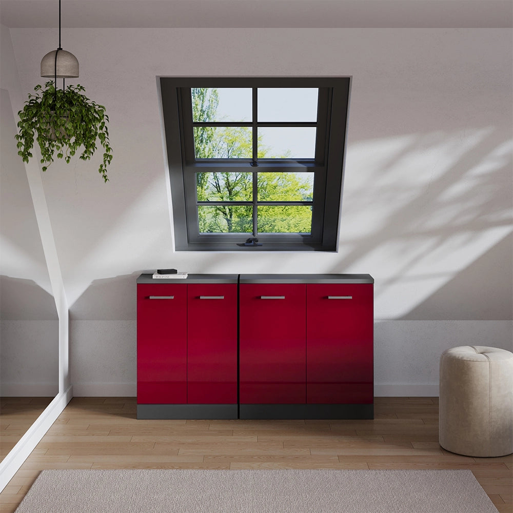 Set di mobili sottotetto Rion Rosso lucido/Antracite 140 cm Set di 2 carcasse armadio profondità 60 cm Vicco