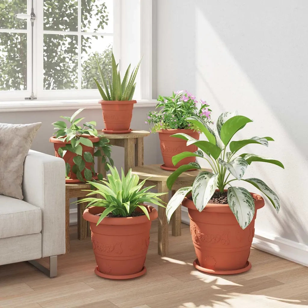 Vaso Rotondo per Fiori 6 pcs Rosso Mattone Ø 34 x 28 cm 42020282